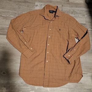 Polo Ralph Lauren Shirt Men's Large Brown Plaid Long Sleeve Button Up